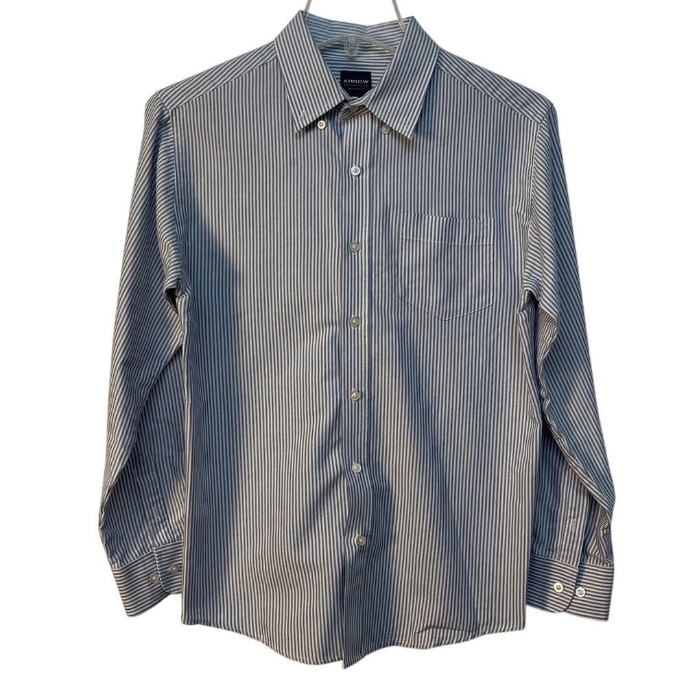 Arrow Boys Blue White Striped Long Sleeve Button Down Dress Shirt Size 14 A88874